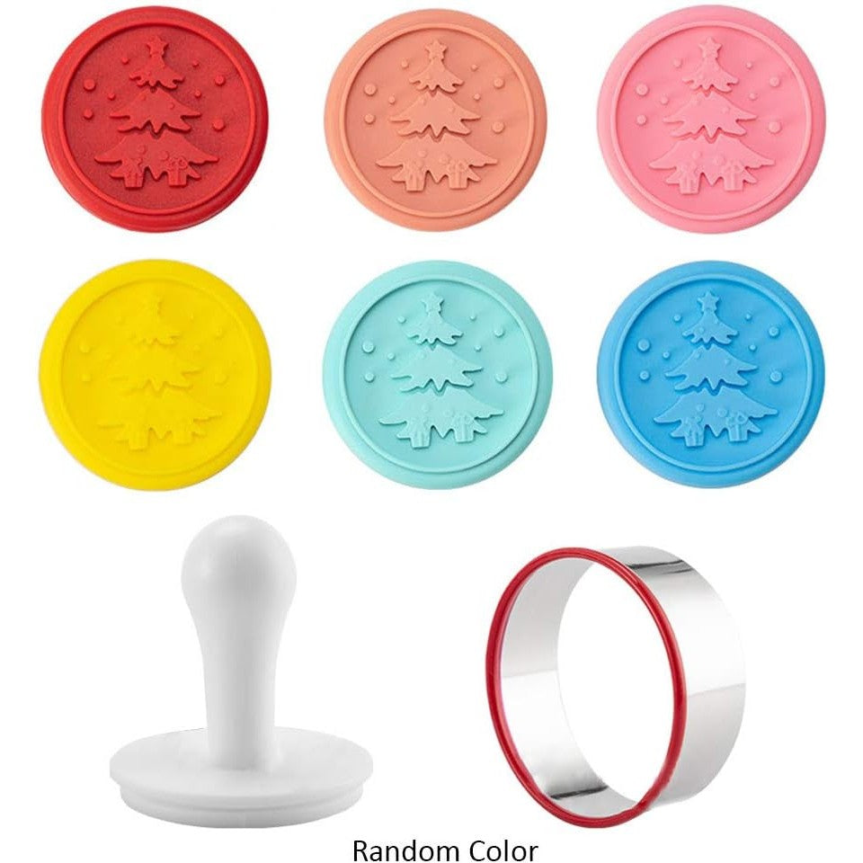 Set 6 stampile pentru prajituri Flippy, tematica de Craciun, din silicon alimentar non-toxic, taietor aluat inclus, 6 cm,  maner din plastic, compact, usor de depozitat,-7
