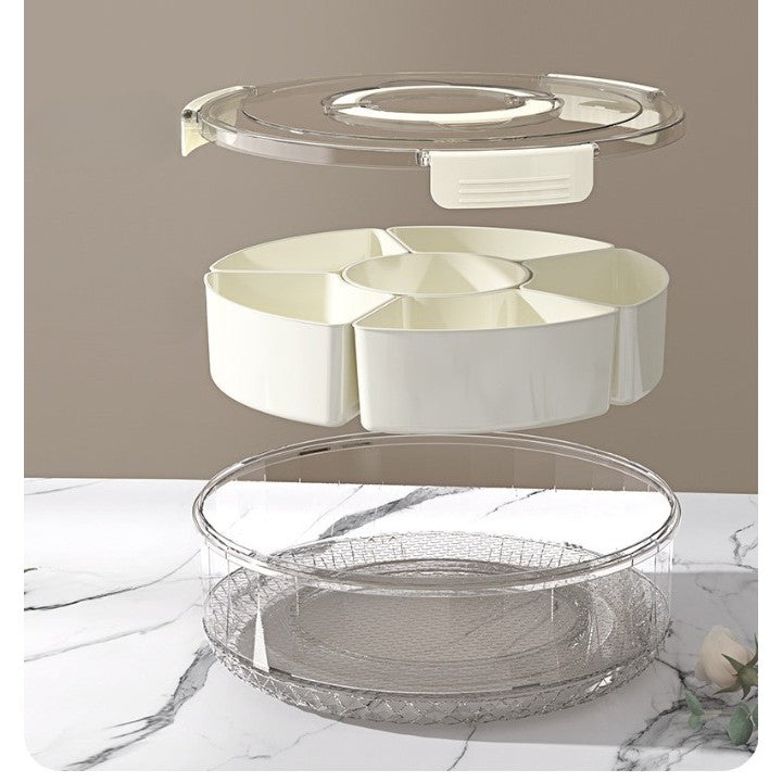 Cutie de Depozitare pentru Alimente, Flippy, cu 6 Compartimente, pentru Condimente, Fructe, Legume, cu Manere de Prindere, Rotativa 360 de Grade, Inchidere Ermetica, 32x8 cm, Alba-4