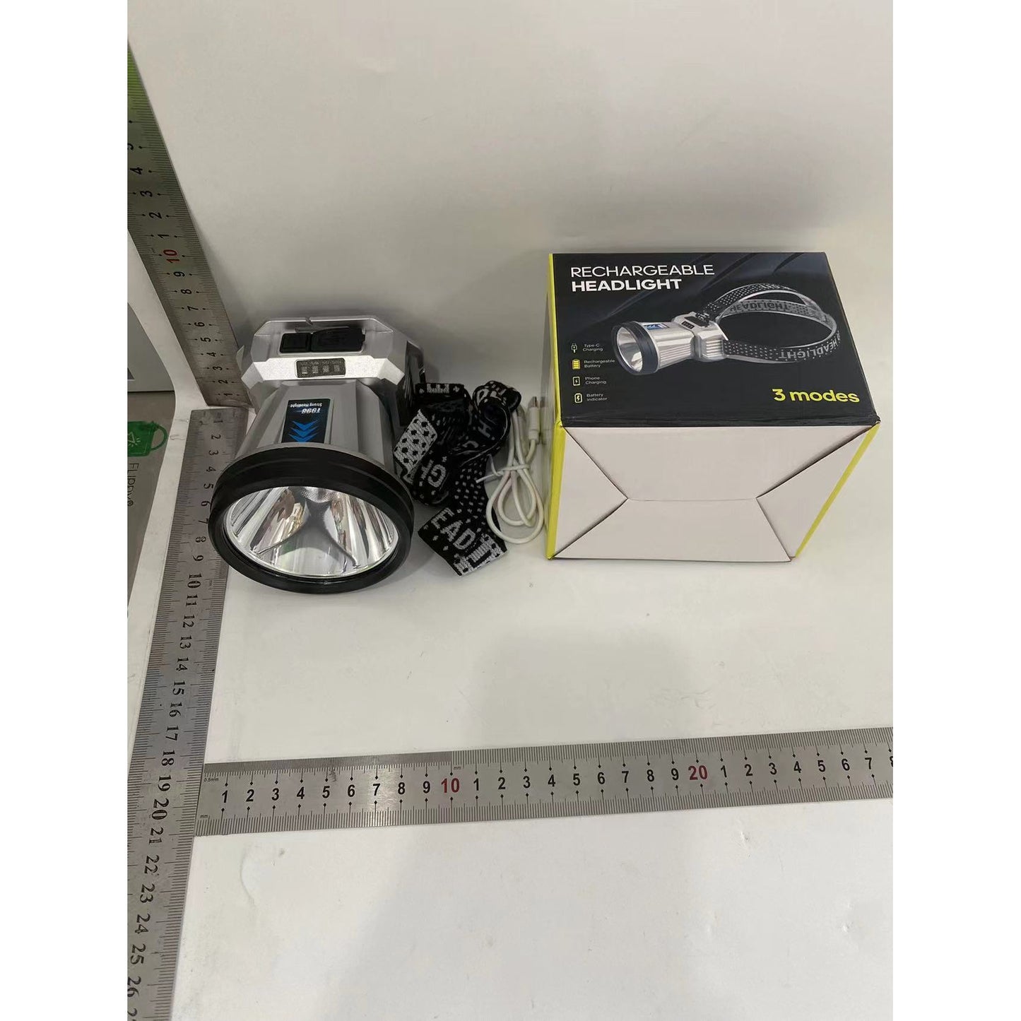 Lanterna Tip Far, Flippy, de mare putere, cu rază lungă de acțiune, cu afișaj baterie, Power Bank, Silver-1