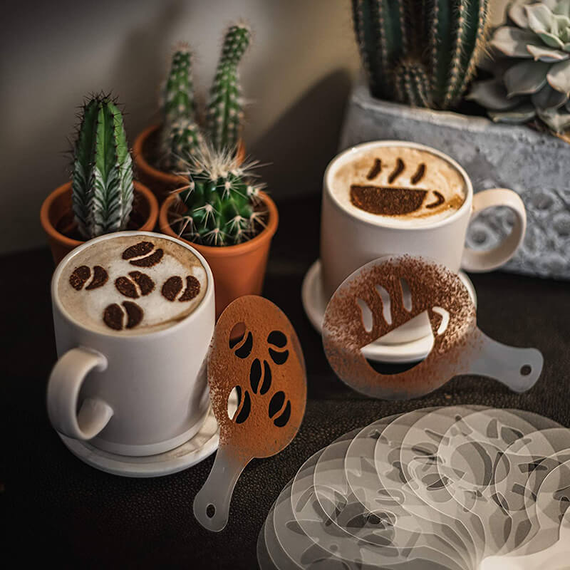 Set 16 sabloane reutilizabile pentru ornarea desertului sau a cafelei-1
