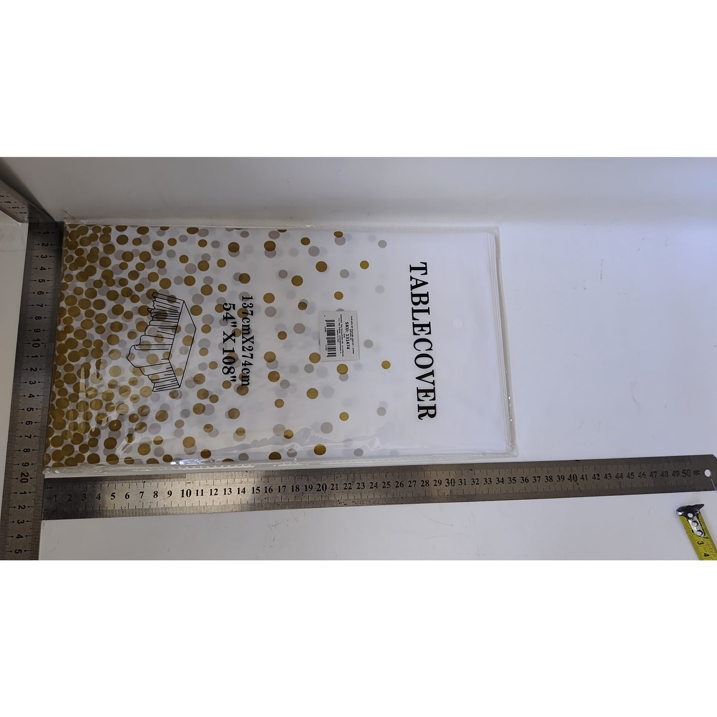 Fata de masa dreptunghiulara, Flippy, Impermeabila, Anti-pete, Pentru petreceri, nunti, botezuri, decoratiuni, 274x137cm, Gold/ Alb-1