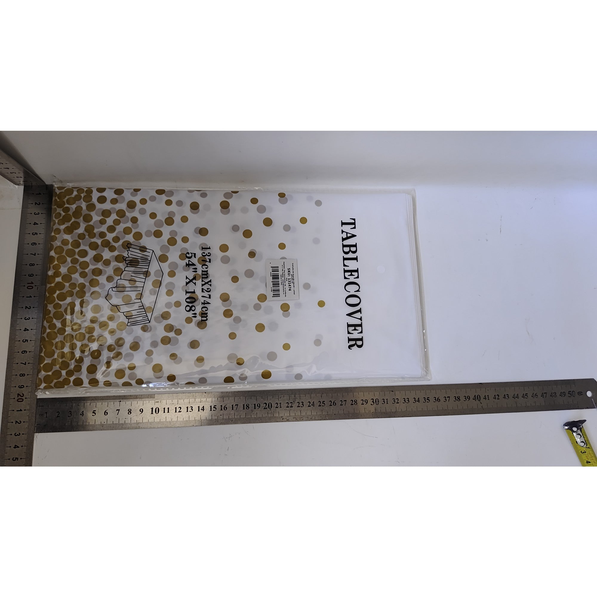 Fata de masa dreptunghiulara, Flippy, Impermeabila, Anti-pete, Pentru petreceri, nunti, botezuri, decoratiuni, 274x137cm, Gold/ Alb-1