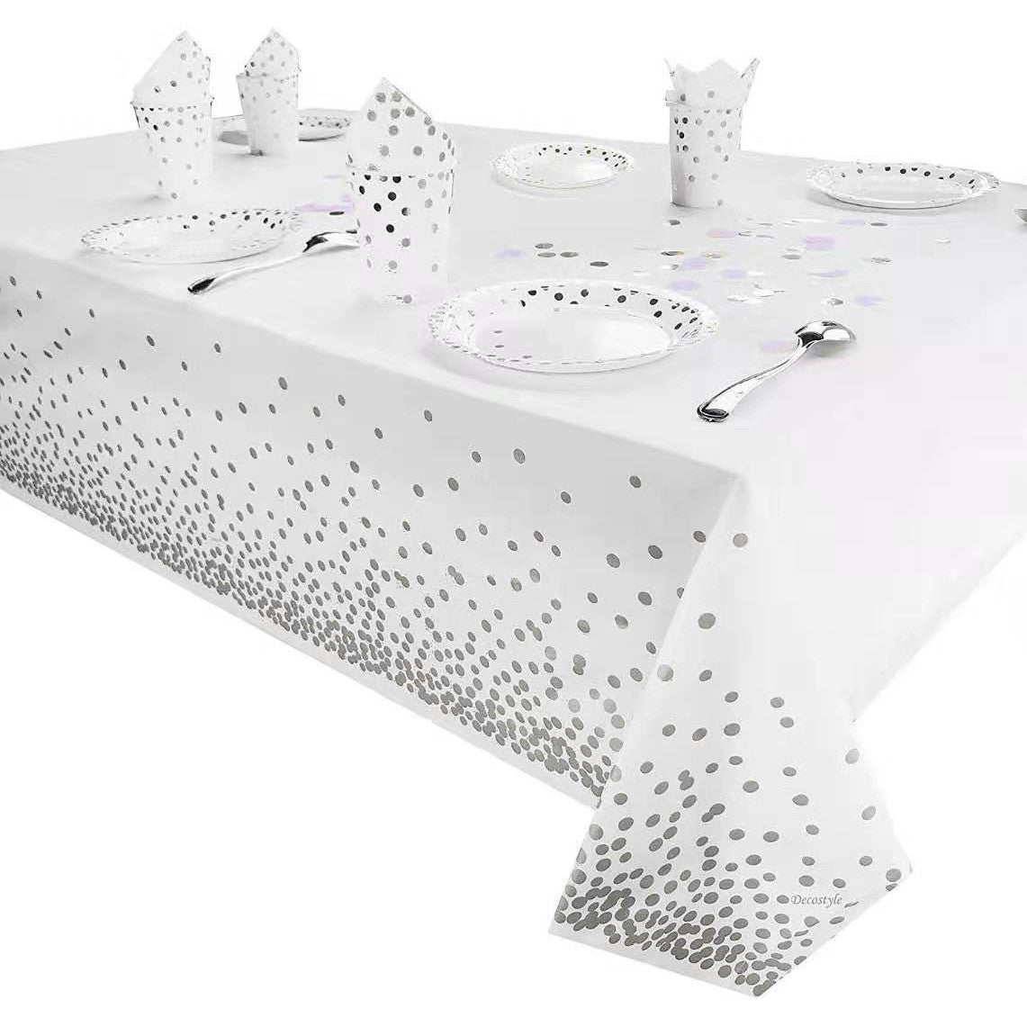 Small polka dot disposable tablecloth + printed silver polka dot-0