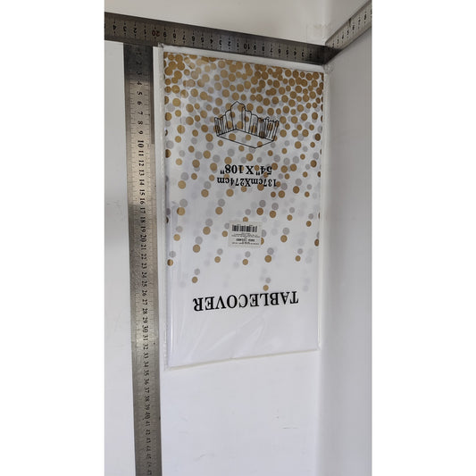 Fata de masa dreptunghiulara, Flippy, Impermeabila, Anti-pete, Pentru petreceri, nunti, botezuri, decoratiuni, 274x137cm, Roz Gold/Alb-1
