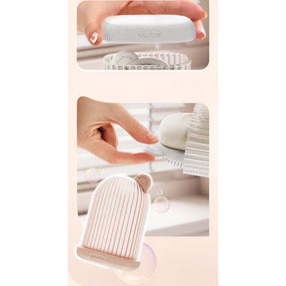 Sapuniera de Calatorie, Flippy, Suport pentru Sapun cu Scurgere a Apei, Recipient cu Capac Depozitare, Savoniera pentru Baie, 12.6x6.1x8.4cm, Roz-2