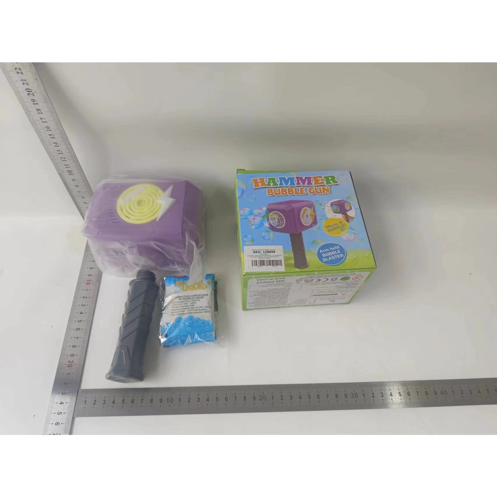 Jucarie Interactiva pentru Baloane de Sapun, Flippy, Sunete si Lumini, Model Ciocan, cu 8 Orificii, Mov-1
