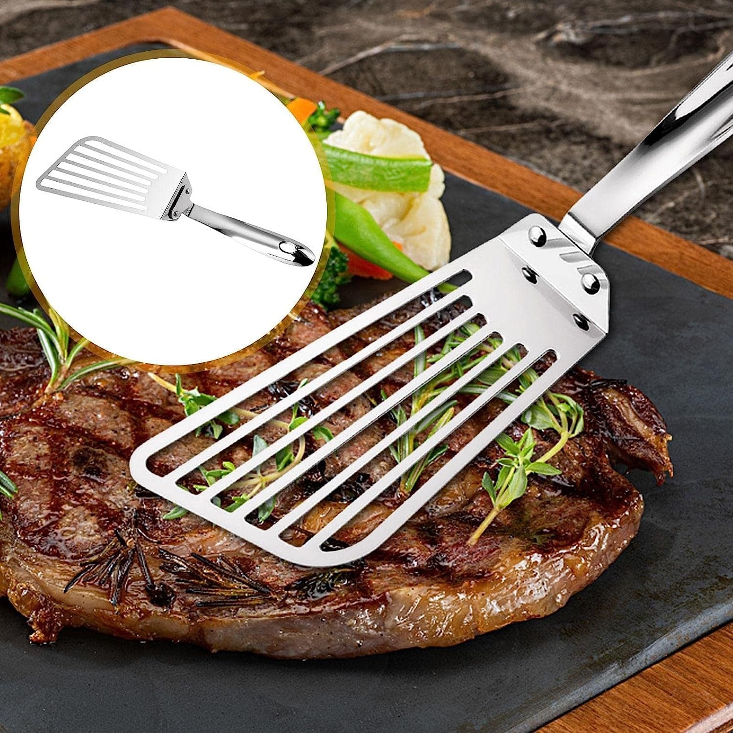 Spatula flexibila Flippy, Fish Turner, din otel, durabila, cu margini subtiri pentru taiere, pentru carne, oua, peste, multifunctionala, argintiu-1