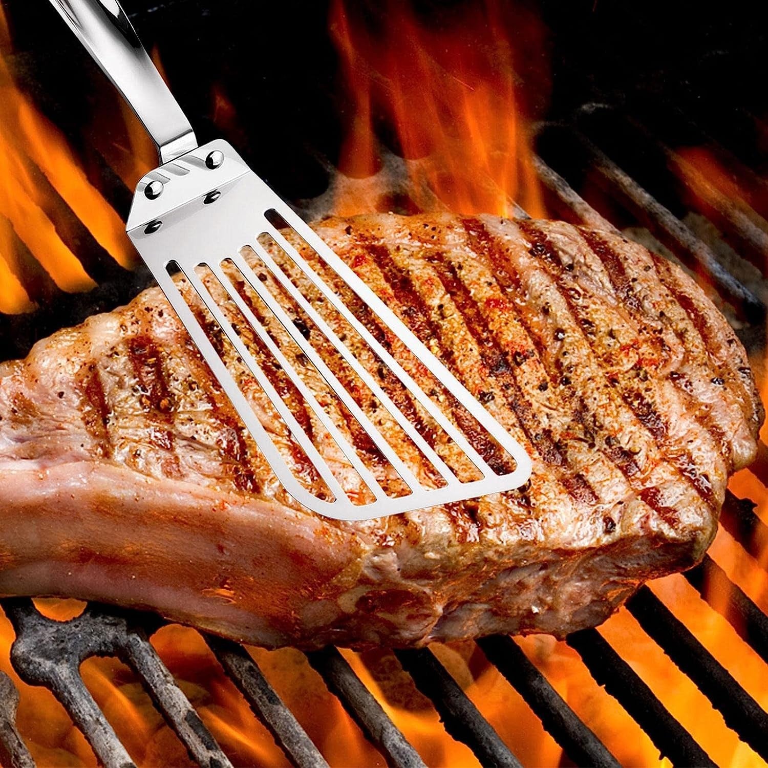 Spatula flexibila Flippy, Fish Turner, din otel, durabila, cu margini subtiri pentru taiere, pentru carne, oua, peste, multifunctionala, argintiu-2