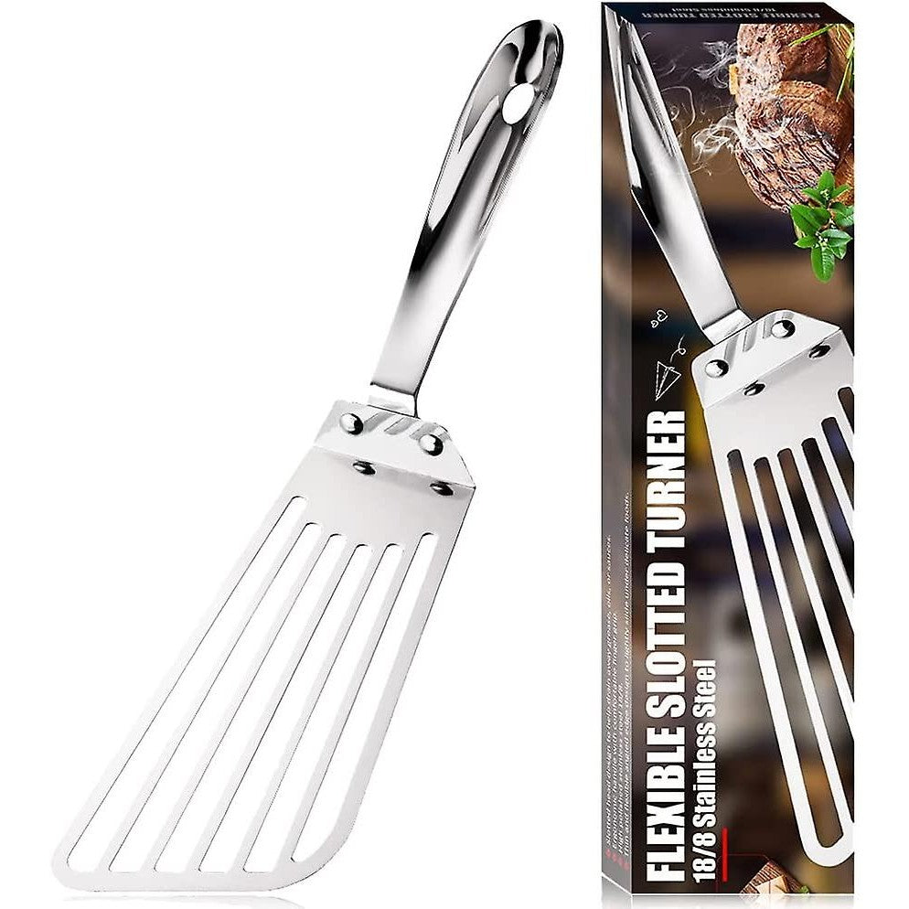 Spatula flexibila Flippy, Fish Turner, din otel, durabila, cu margini subtiri pentru taiere, pentru carne, oua, peste, multifunctionala, argintiu-5