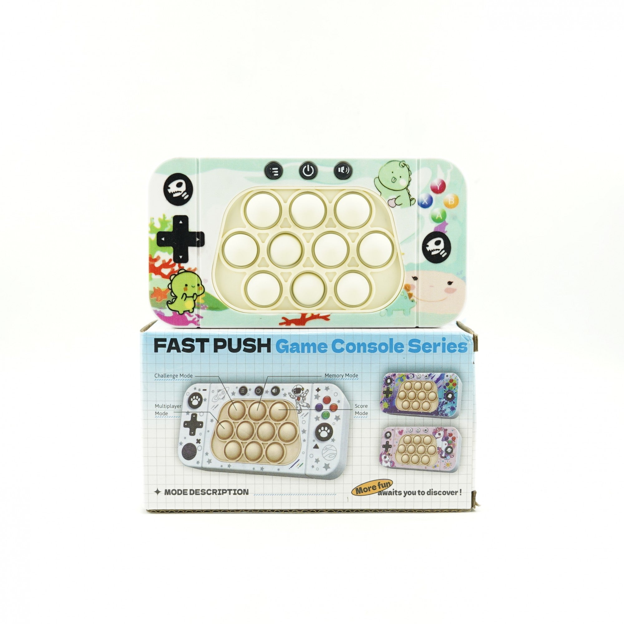 Jucarie interactiva tip consola pentru copii Flippy, speed push whack-a-mole, joc de viteza pop it, material ABS/silicon, cu nivele, sunete si lumini, 15.5 x 7.6 x 5.3 cm, model dinozaur, verde-2