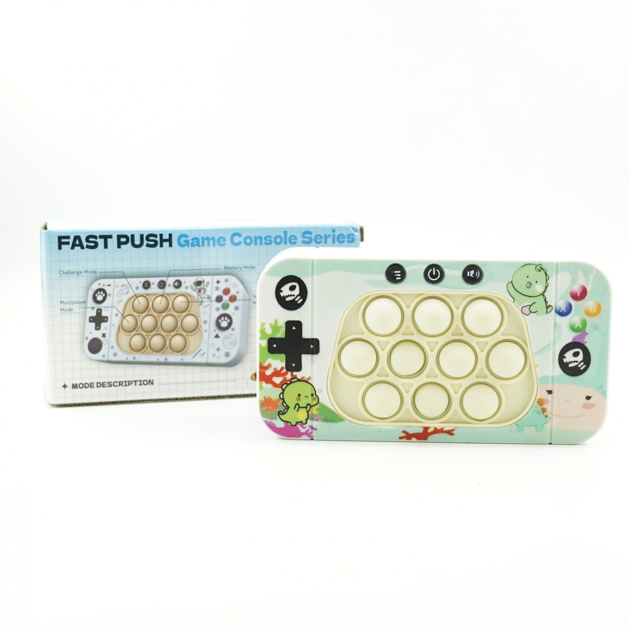 Jucarie interactiva tip consola pentru copii Flippy, speed push whack-a-mole, joc de viteza pop it, material ABS/silicon, cu nivele, sunete si lumini, 15.5 x 7.6 x 5.3 cm, model dinozaur, verde-3