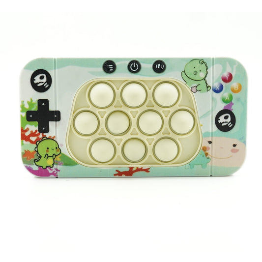 Jucarie interactiva tip consola pentru copii Flippy, speed push whack-a-mole, joc de viteza pop it, material ABS/silicon, cu nivele, sunete si lumini, 15.5 x 7.6 x 5.3 cm, model dinozaur, verde-0