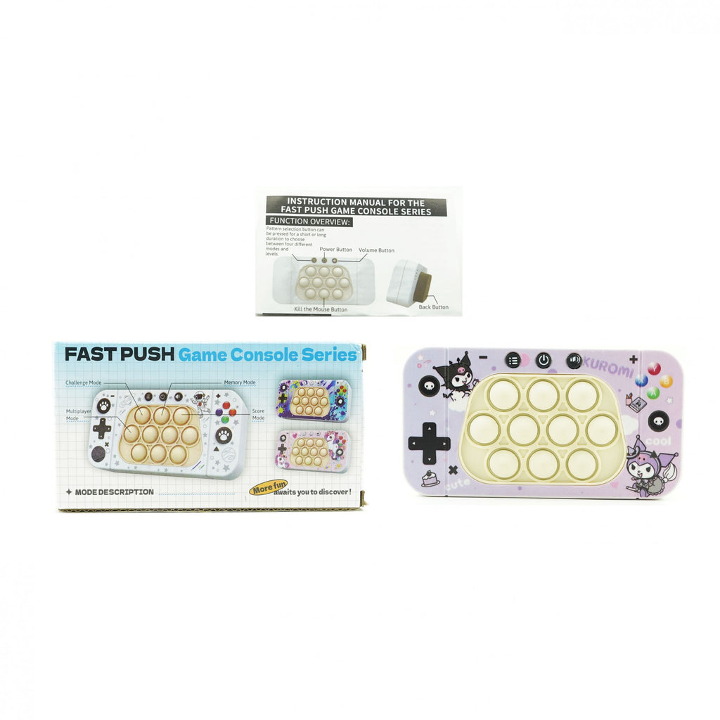 Jucarie interactiva tip consola pentru copii Flippy, speed push whack-a-mole, joc de viteza pop it, material ABS/silicon, cu nivele, sunete si lumini, 15.5 x 7.6 x 5.3 cm, model elfi, mov-1