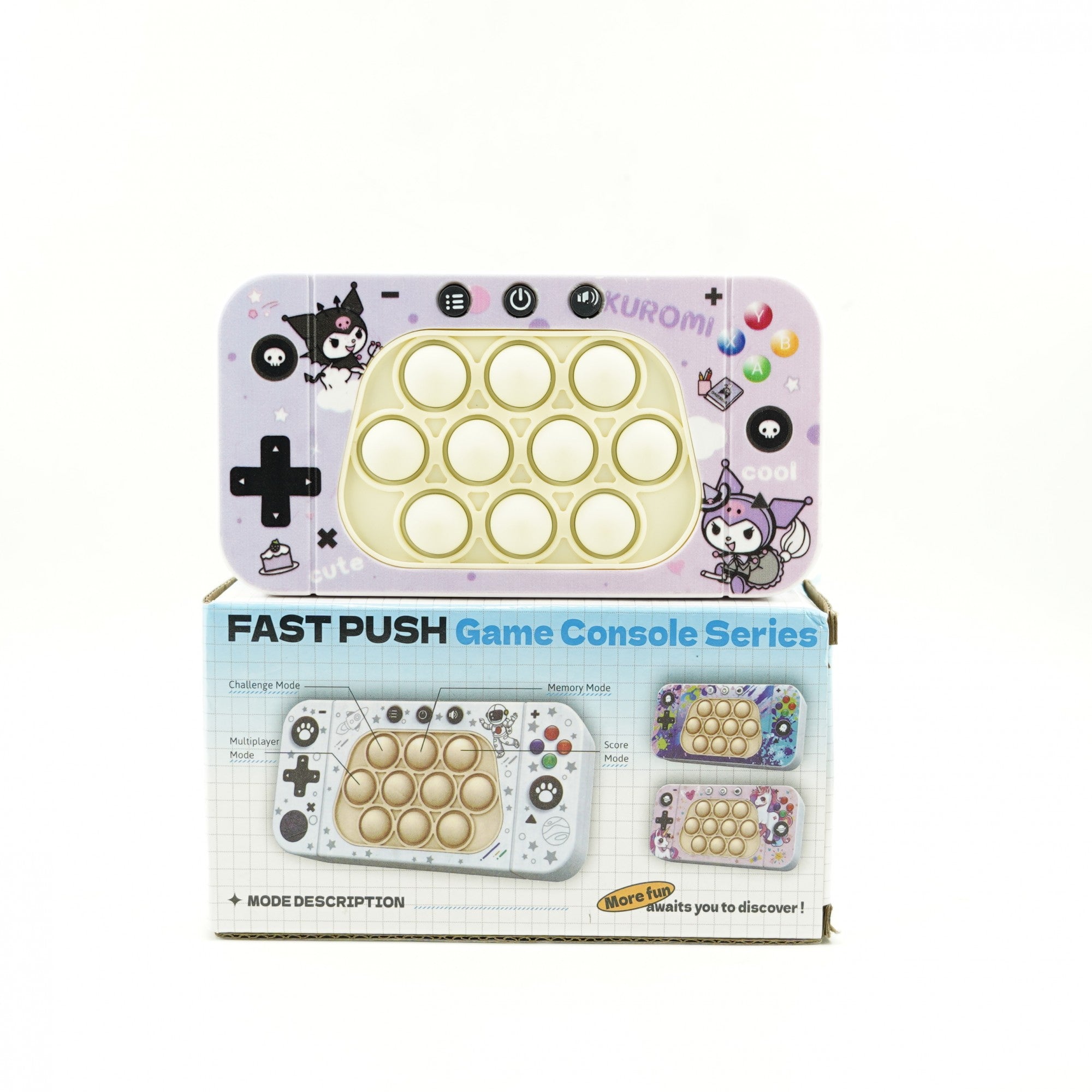 Jucarie interactiva tip consola pentru copii Flippy, speed push whack-a-mole, joc de viteza pop it, material ABS/silicon, cu nivele, sunete si lumini, 15.5 x 7.6 x 5.3 cm, model elfi, mov-2