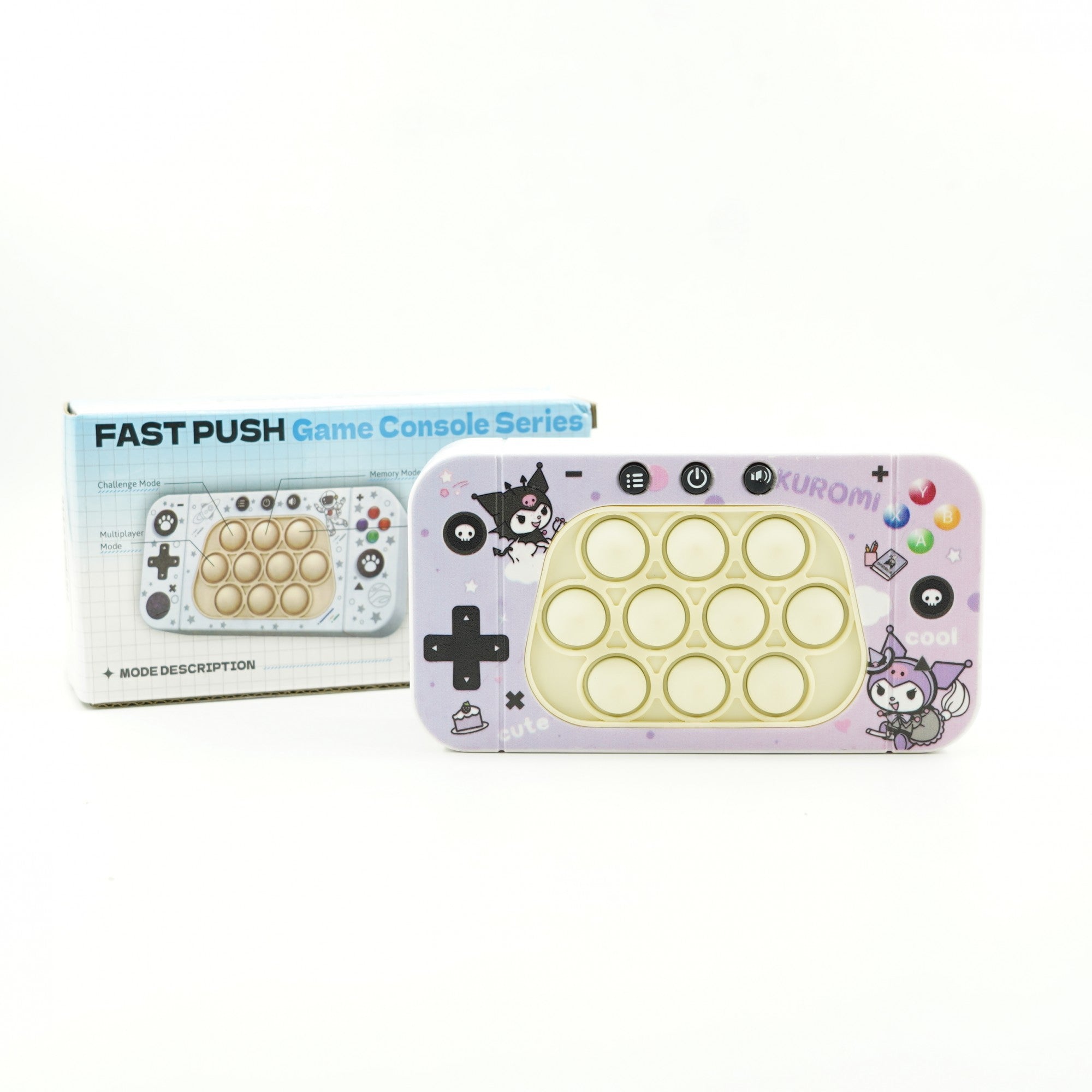 Jucarie interactiva tip consola pentru copii Flippy, speed push whack-a-mole, joc de viteza pop it, material ABS/silicon, cu nivele, sunete si lumini, 15.5 x 7.6 x 5.3 cm, model elfi, mov-3