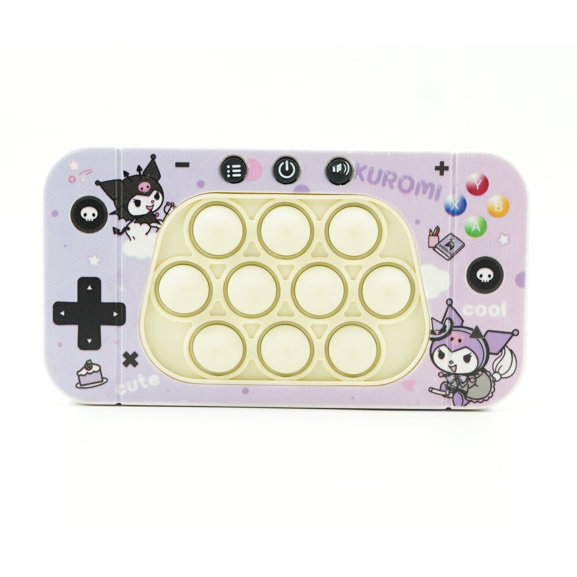 Jucarie interactiva tip consola pentru copii Flippy, speed push whack-a-mole, joc de viteza pop it, material ABS/silicon, cu nivele, sunete si lumini, 15.5 x 7.6 x 5.3 cm, model elfi, mov-0