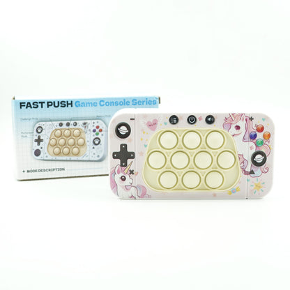 Jucarie interactiva tip consola pentru copii Flippy, speed push whack-a-mole, joc de viteza pop it, material ABS/silicon, cu nivele, sunete si lumini, 15.5 x 7.6 x 5.3 cm, model unicorn, roz-3