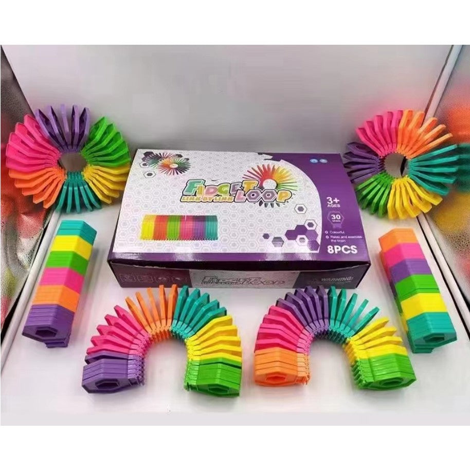 Puzzle pentru copii, Flippy, fidget loop, functie stivuire, bucle, decompresie, curcubeu, 20 cm-0