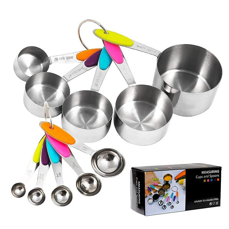 Set 10 Piese de Masurare, Flippy, 5 Linguri Gradate + 5 Cesti Gradate, Otel Inoxidabil + Silicon, 19 x 8 x 9 cm, Multicolor-0