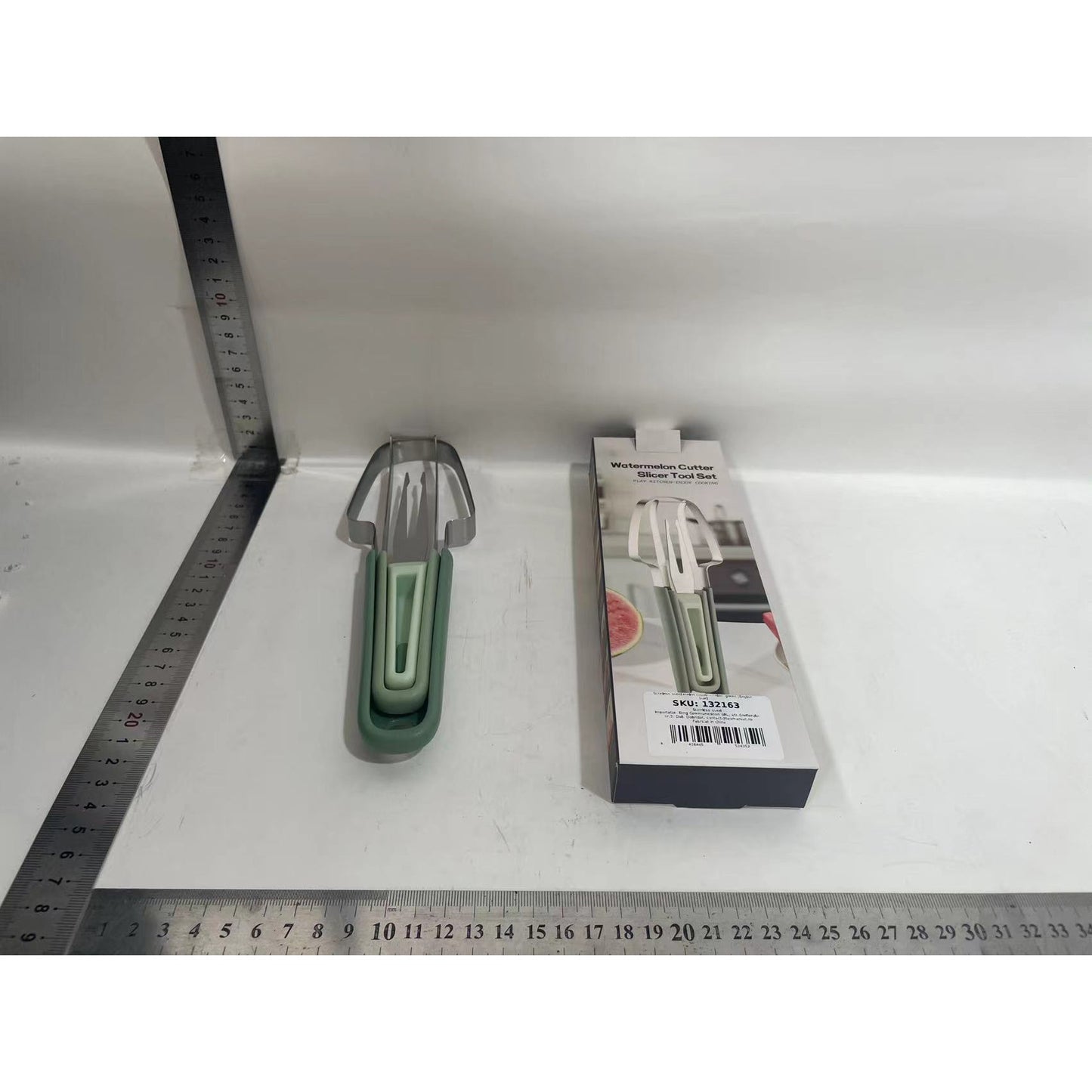 Accesoriu pentru Decojire Pepene, Legume si Fructe, Flippy, Multifunctional, cu 3 Parti, Otel Inoxidabil, Verde-1