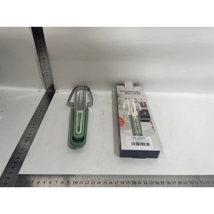 Accesoriu pentru Decojire Pepene, Legume si Fructe, Flippy, Multifunctional, cu 3 Parti, Otel Inoxidabil, Verde-1