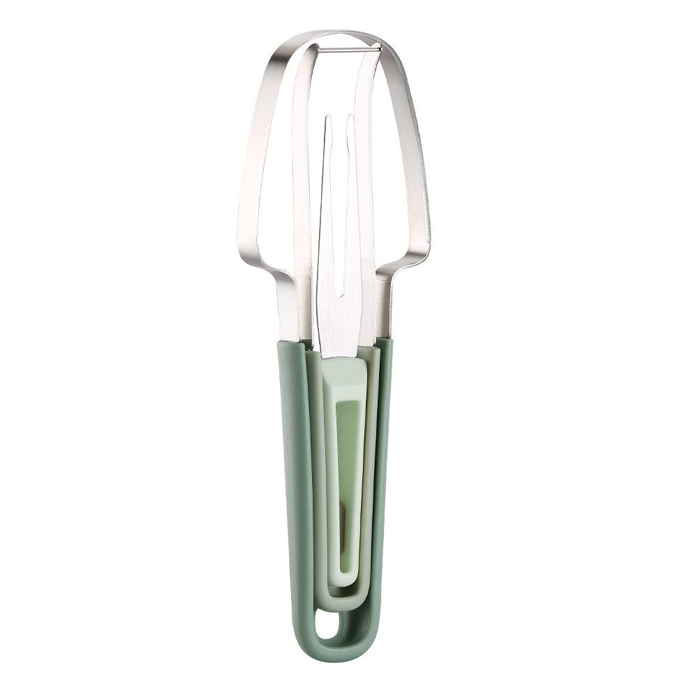Accesoriu pentru Decojire Pepene, Legume si Fructe, Flippy, Multifunctional, cu 3 Parti, Otel Inoxidabil, Verde-0
