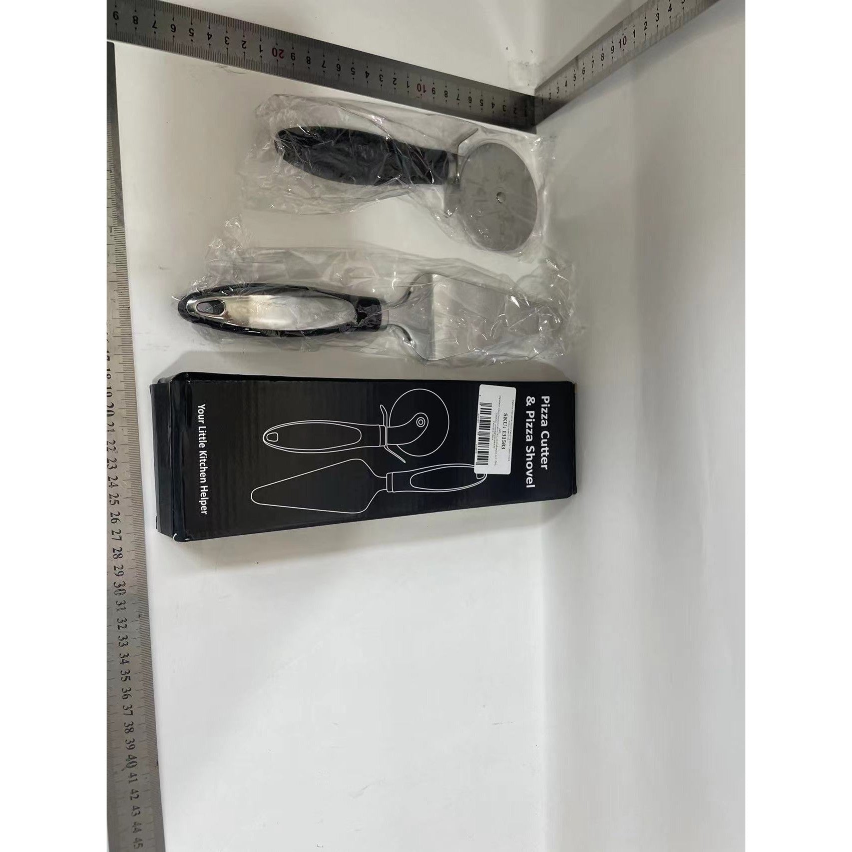 Set Feliator de Pizza si Spatula, Flippy, Otel Inoxidabil, Manere Negre-1