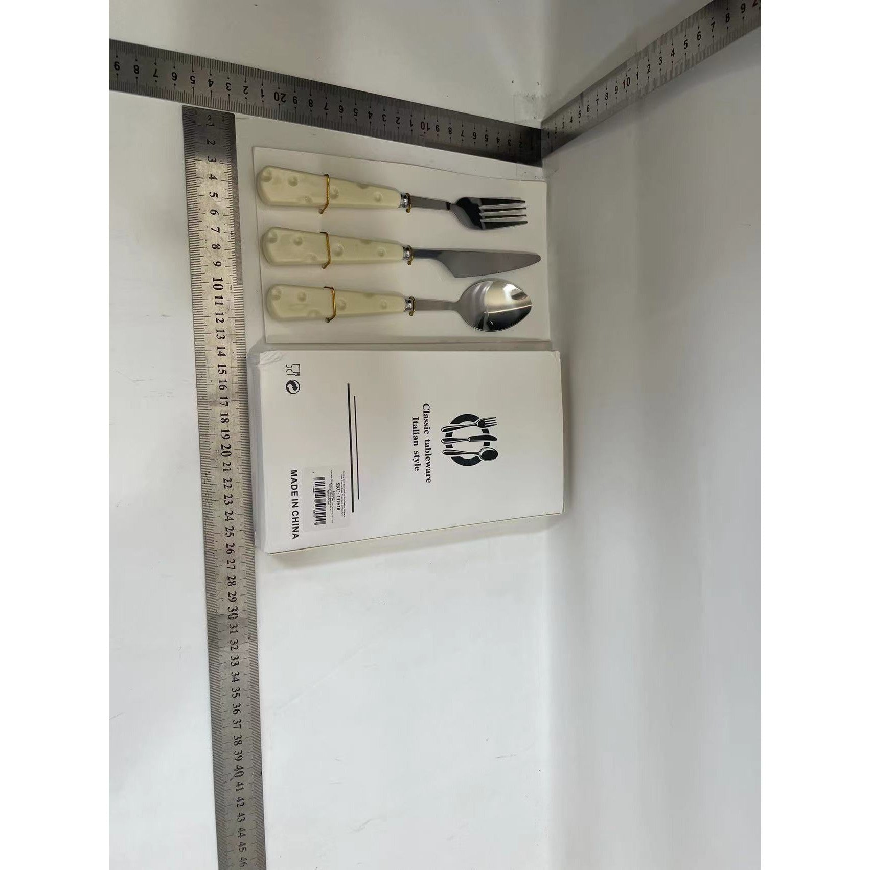 Set Tacamuri, Flippy, 3 Piese, Lingura Furculita Cutit, Stil Italian, Manere Plastic, Inox, Auriu-1