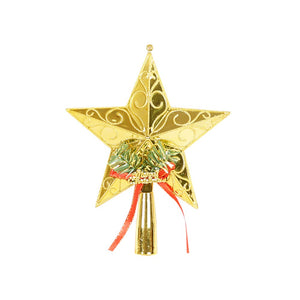 Varf decorativ de brad, Auriu, in forma de Stea, cu decoratiune Merry Christmas, din Plastic, 18.5 x 15 cm, Interior,Exterior, Flippy-0