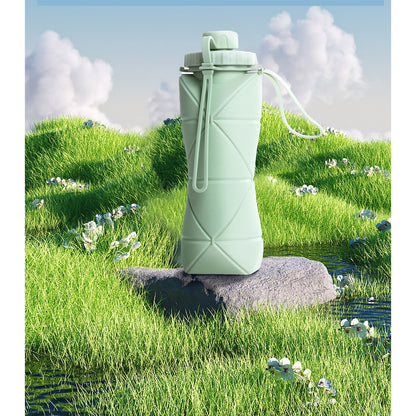 Sticla de apa pliabila Flippy, din silicon,reutilizabila, rezistenta la temepreturi ridiate, usor de depozitat si carat, 22 x 7.8 cm, 600 ml, verde-7