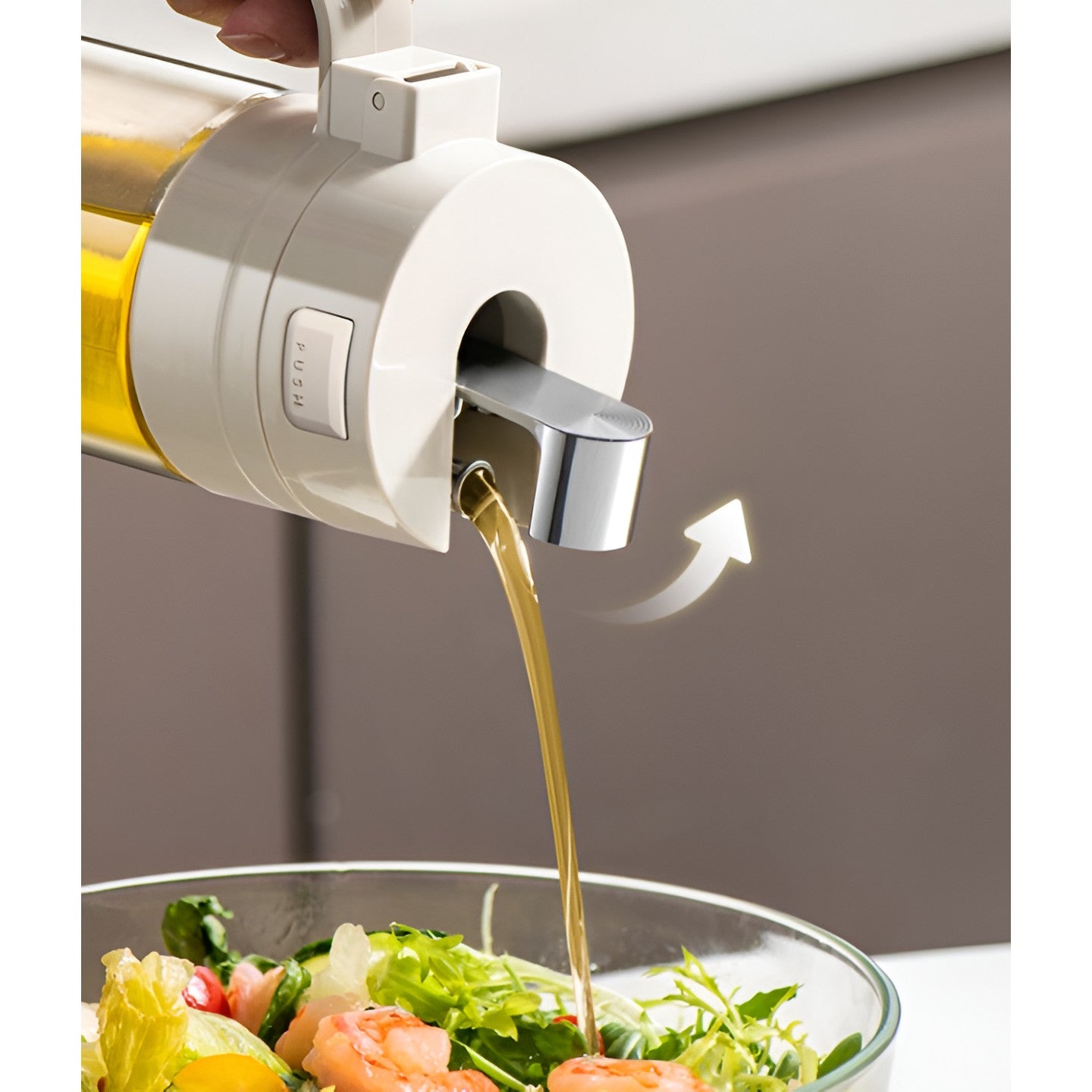 Dispenser pentru Ulei, Flippy, Deschidere si Inchidere Automata a Rezervorul, cu Inductie Gravitationala, 550 ml, 12x7.6x20.5 cm, Alb-4