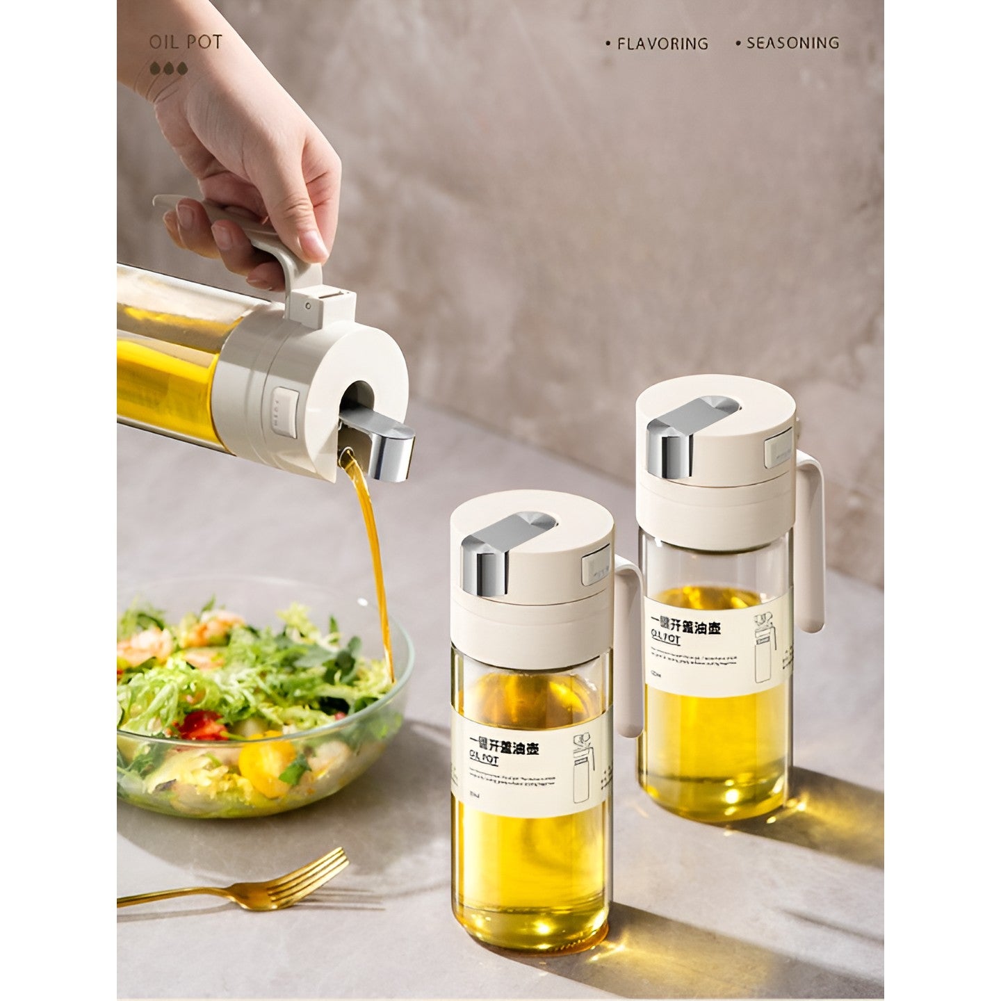 Dispenser pentru Ulei, Flippy, Deschidere si Inchidere Automata a Rezervorul, cu Inductie Gravitationala, 550 ml, 12x7.6x20.5 cm, Alb-8