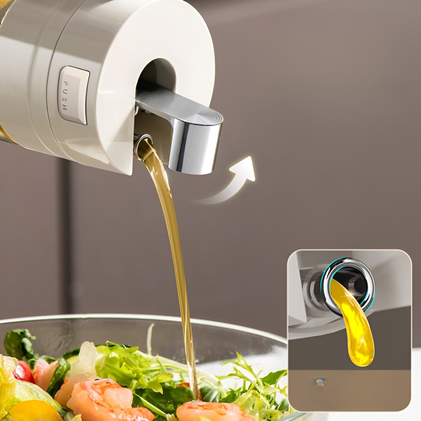 Dispenser pentru Ulei, Flippy, Deschidere si Inchidere Automata a Rezervorul, cu Inductie Gravitationala, 550 ml, 12x7.6x20.5 cm, Alb-9