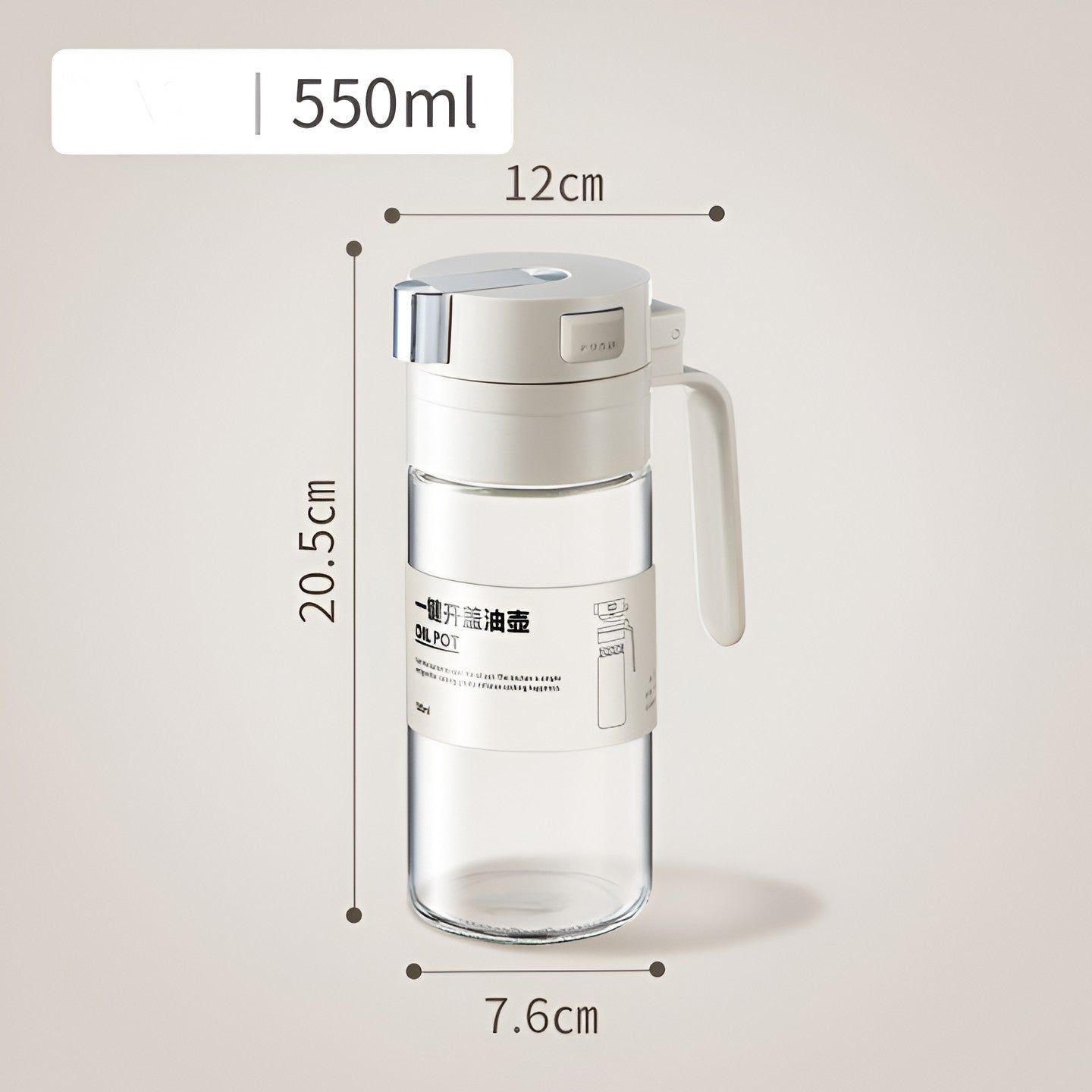 Dispenser pentru Ulei, Flippy, Deschidere si Inchidere Automata a Rezervorul, cu Inductie Gravitationala, 550 ml, 12x7.6x20.5 cm, Alb-12