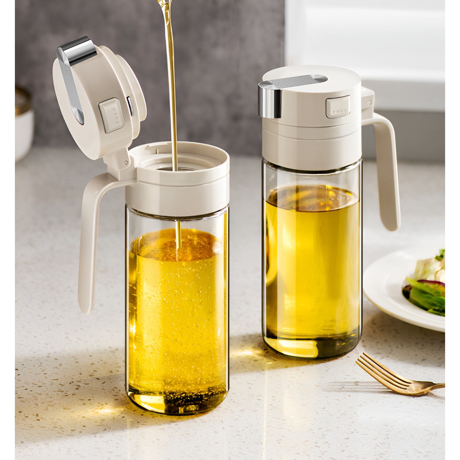 Dispenser pentru Ulei, Flippy, Deschidere si Inchidere Automata a Rezervorul, cu Inductie Gravitationala, 550 ml, 12x7.6x20.5 cm, Alb-16