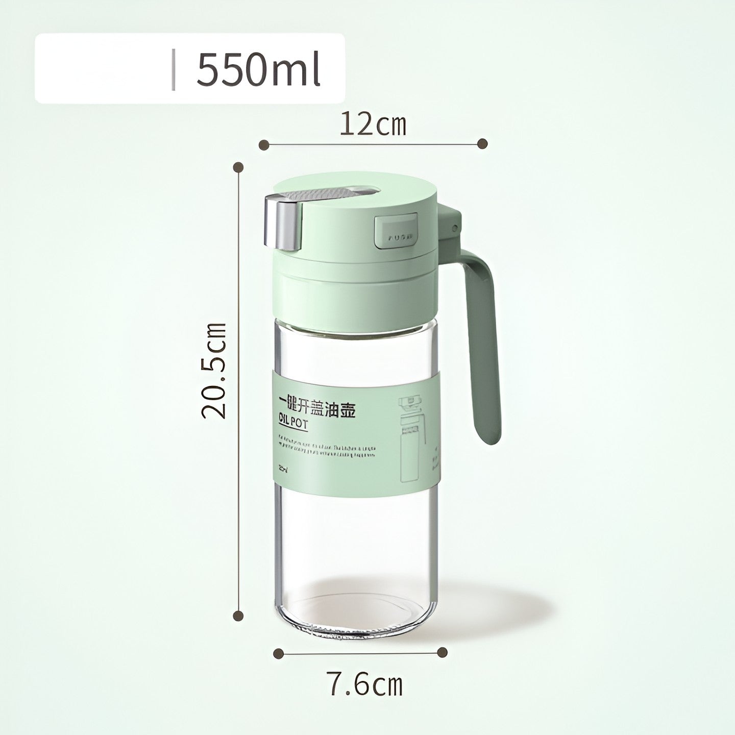 Dispenser pentru Ulei, Flippy, Deschidere si Inchidere Automata a Rezervorul, cu Inductie Gravitationala, 550 ml, 12x7.6x20.5 cm, Verde-3