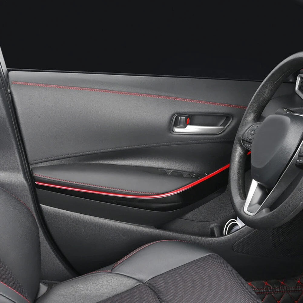 Banda decorativa pentru interiorul vehiculului, lungime 2m, din piele ecologica, culoare Neagra + cusatura Rosie-4