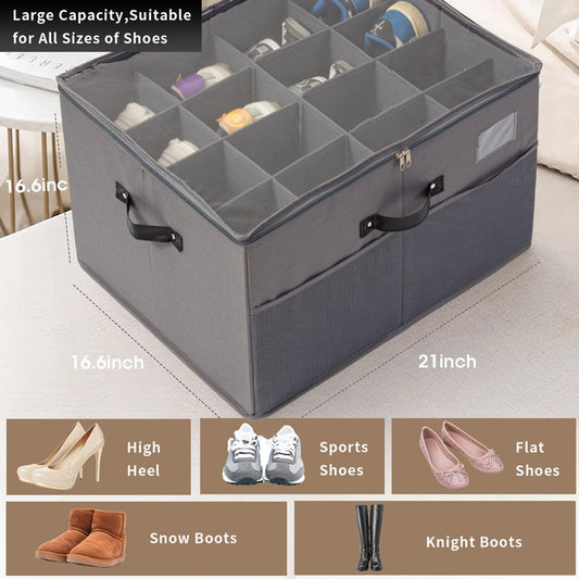 Cutie de Depozitare pentru Pantofi, Flippy, 53x42x33 cm, cu Capac Transparent si Fermoar, Gri-0