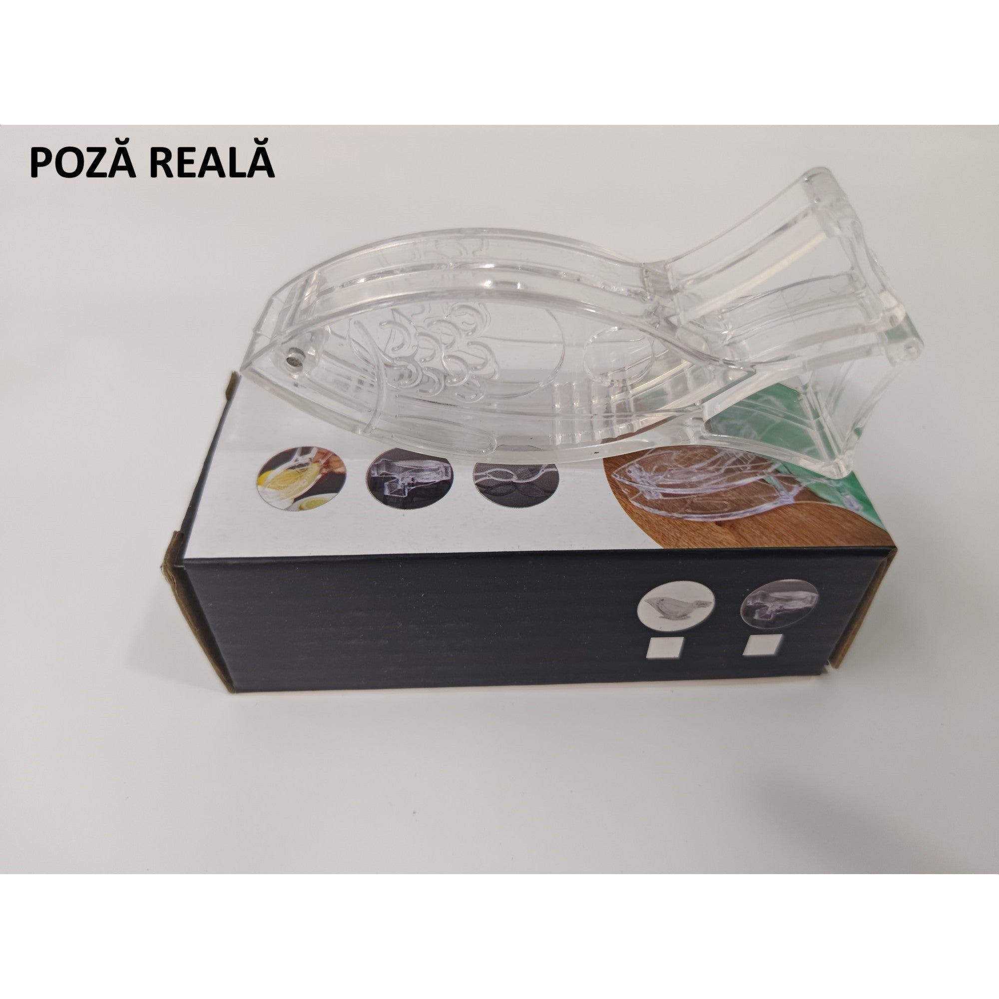 Storcator de Citrice Manual, Flippy, Rezistente, Usor de Folosit si Depozitat, Durabil, Calitativ, 12x5.2 cm, Model Peste, Transparent-11
