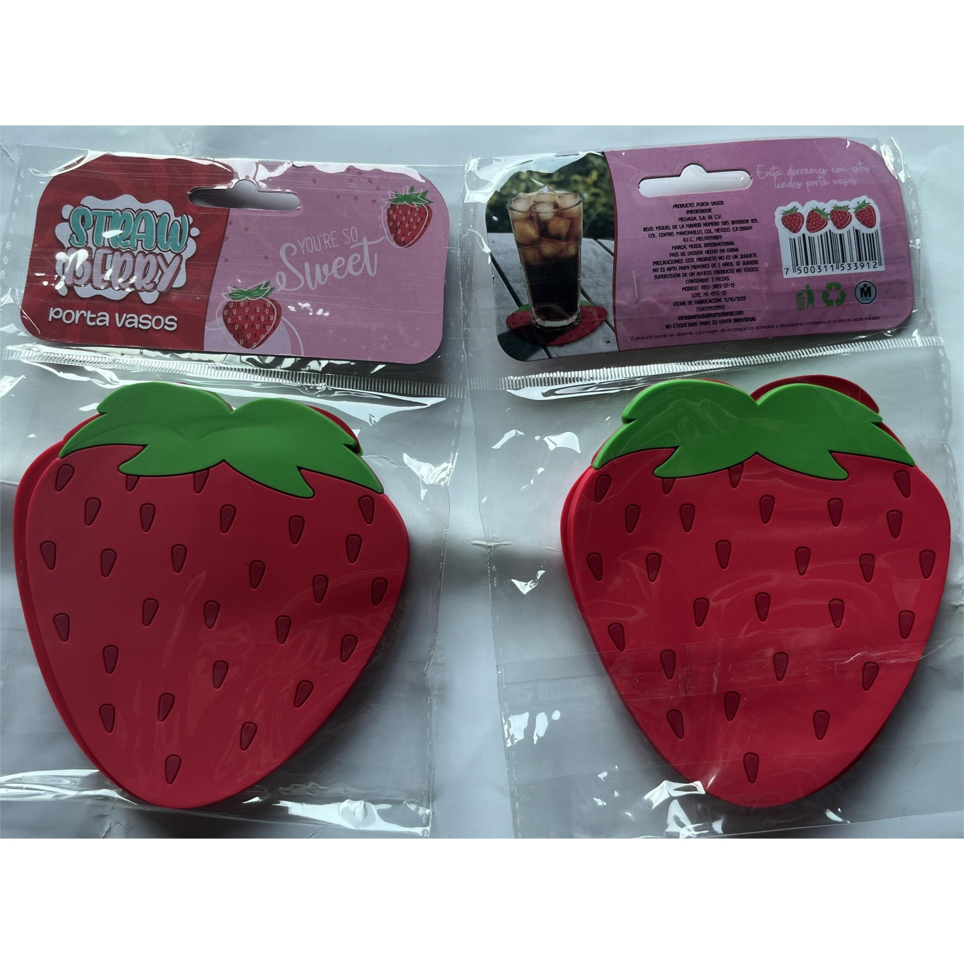 Suport pentru Pahar, Flippy, Model Capsuna, PVC, Dimensiuni 10x12 cm, Rosu-0