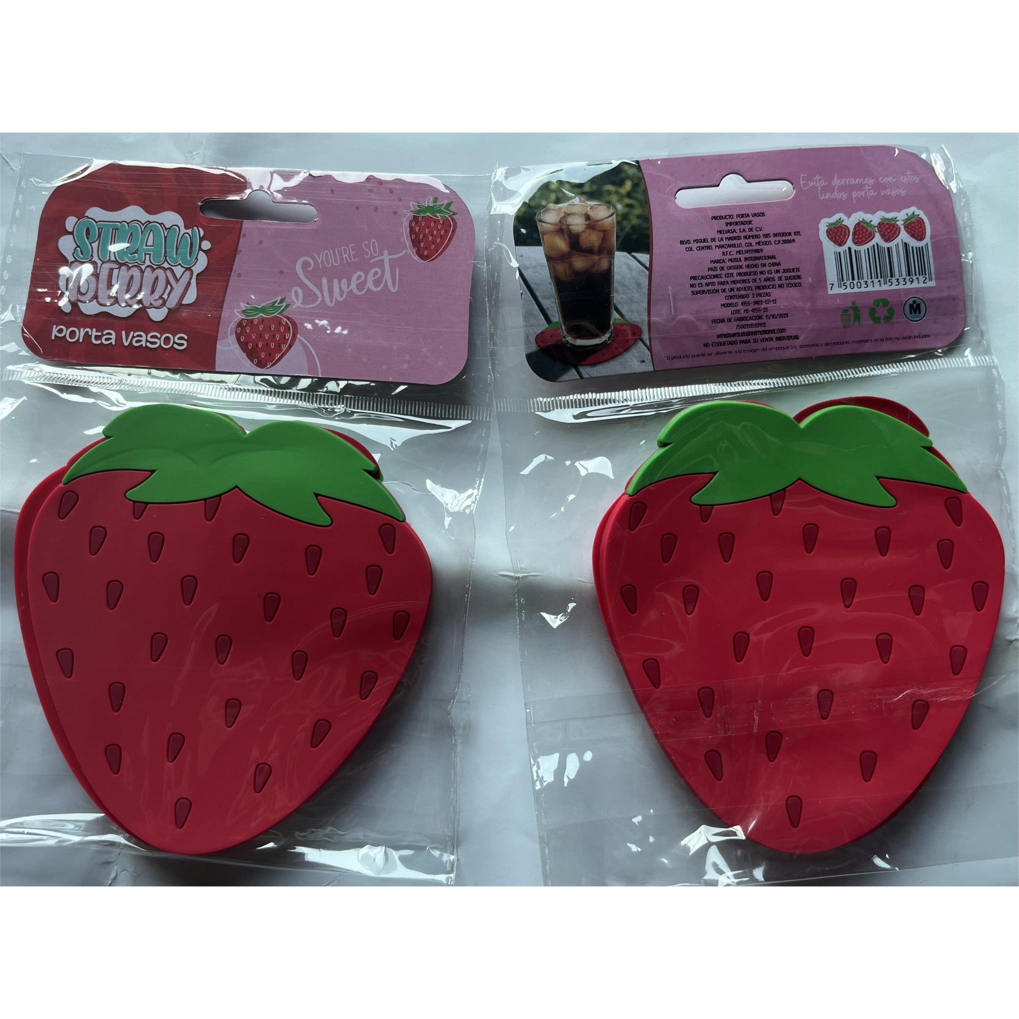 Suport pentru Pahar, Flippy, Model Capsuna, PVC, Dimensiuni 10x12 cm, Rosu-0