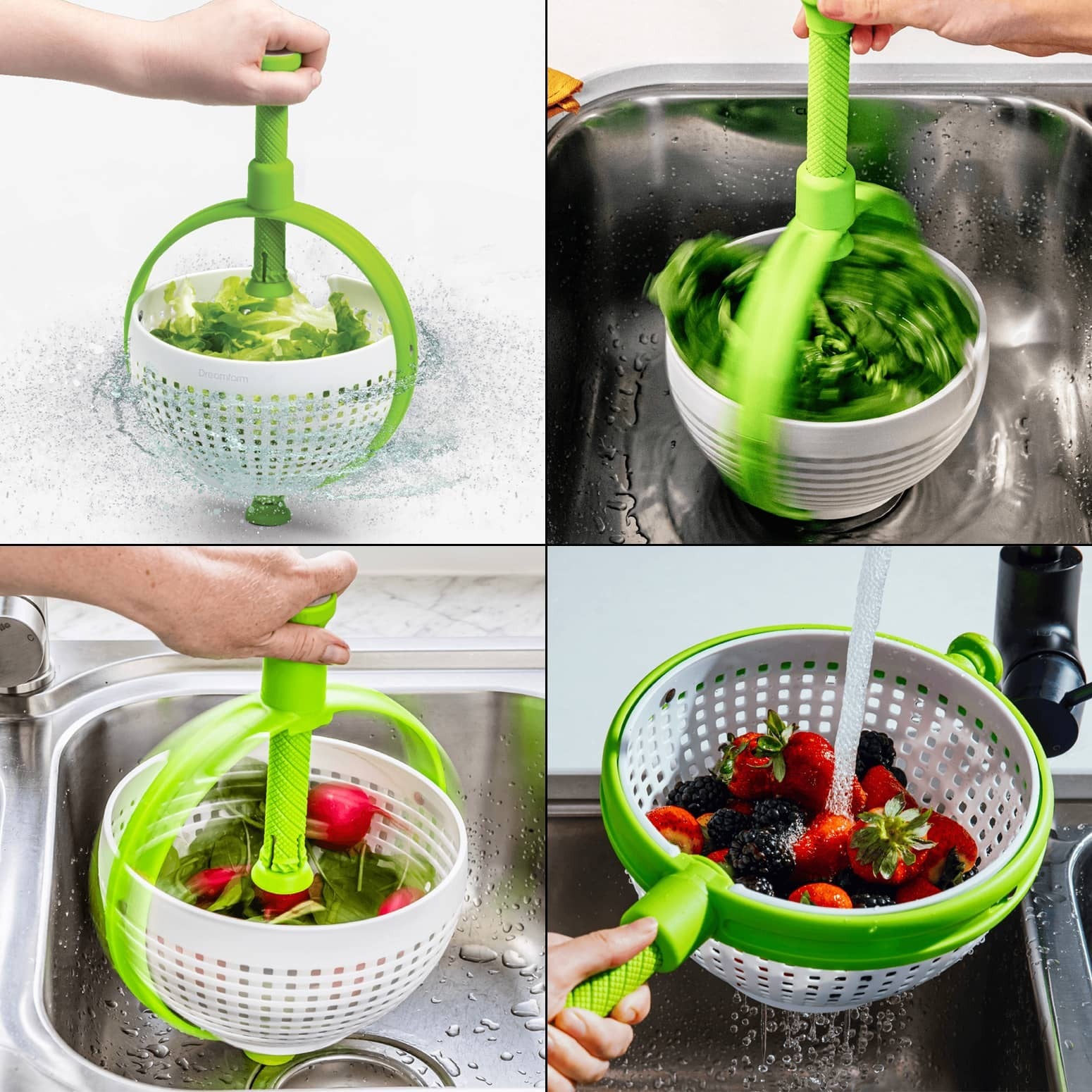 Strecuratoare multifunctionala rotativa, cu maner, material ABS, 22x12 cm, maner 18 cm, cu ventuza pentru prindere sigura, practic si usor de folosit, verde-1