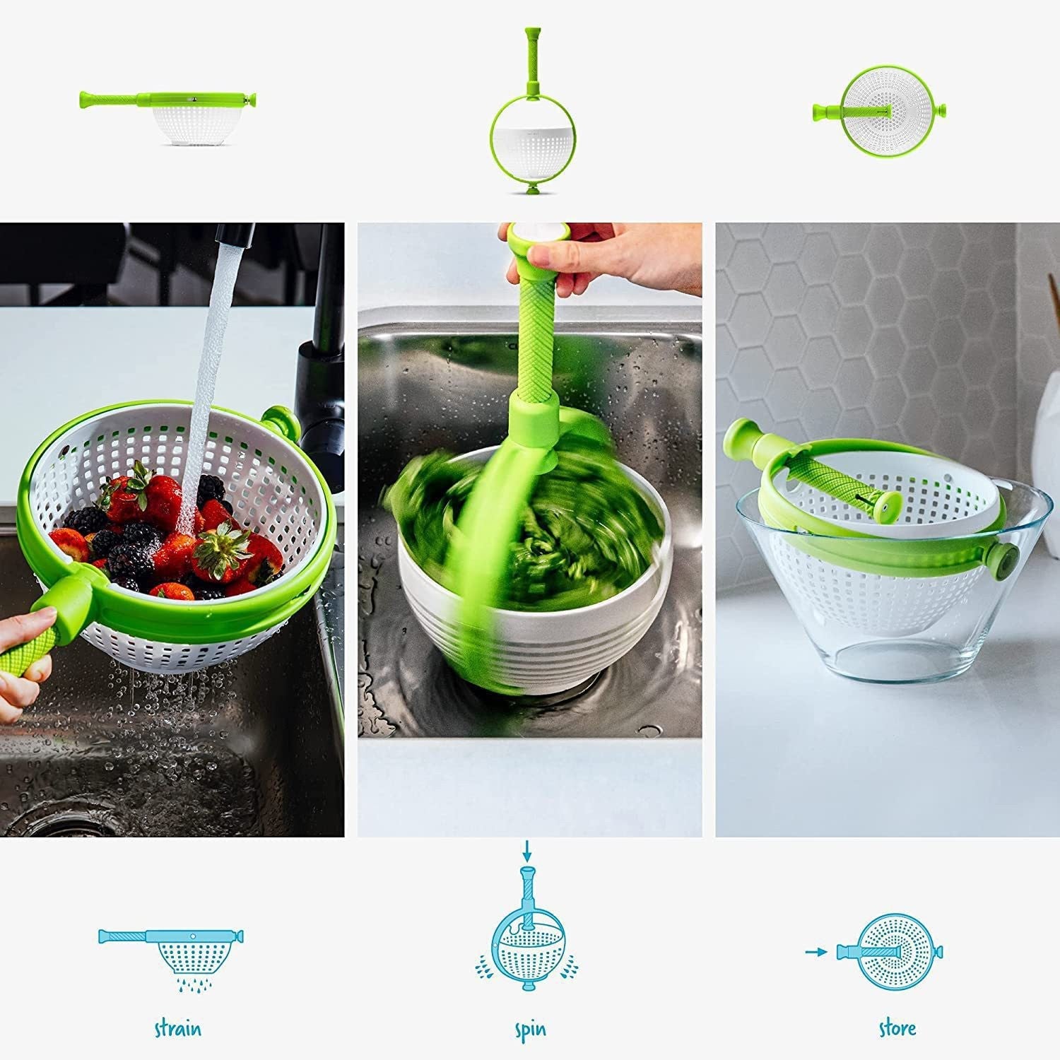 Strecuratoare multifunctionala rotativa, cu maner, material ABS, 22x12 cm, maner 18 cm, cu ventuza pentru prindere sigura, practic si usor de folosit, verde-5
