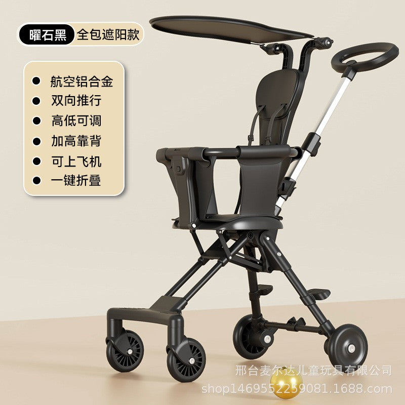 Stroller Lightweight Foldable Two-way Baby Infant 1 to 3 Years Old High View Baby Stroller - Color: Black + Cushion + Sunshade-0