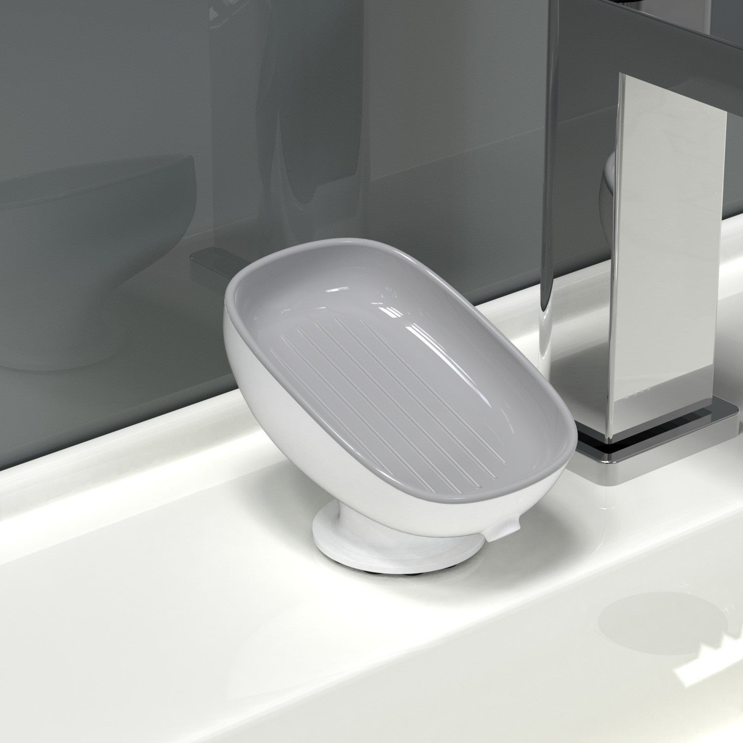 Savoniera din Plastic Flippy, cu Ventuza, Design Modern, Gri-0