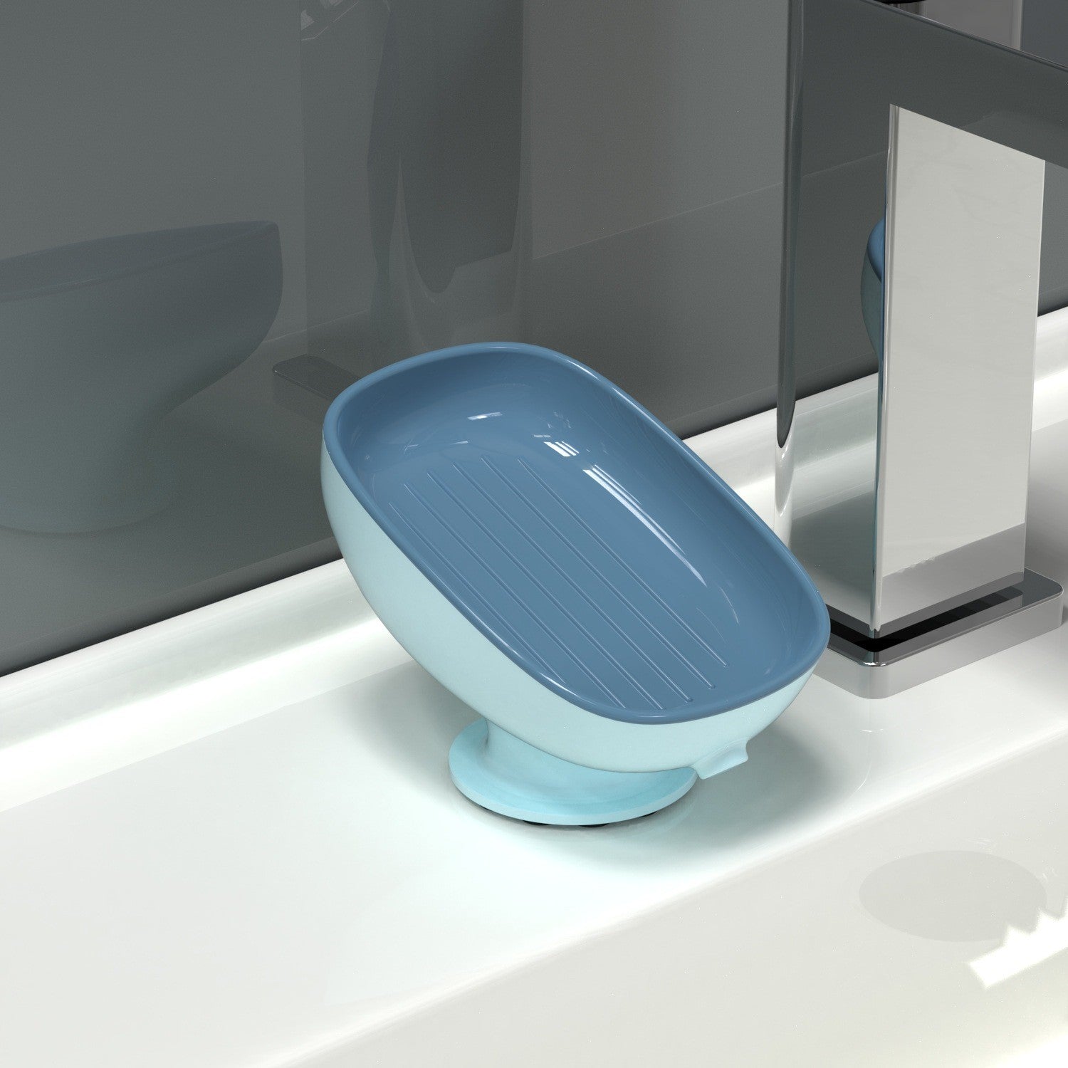 Savoniera din Plastic Flippy, cu Ventuza, Design Modern, Albastru-0