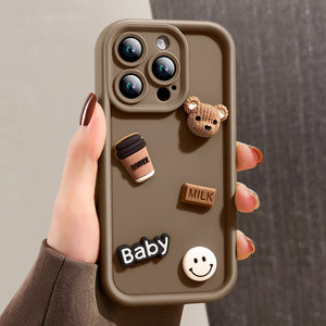 Husa de Protectie, Flippy, pentru Apple iPhone 14 Pro, Model Ursuleti 3D, Antisoc, Rezistenta la Impact, Protectie Camera, Maro-0