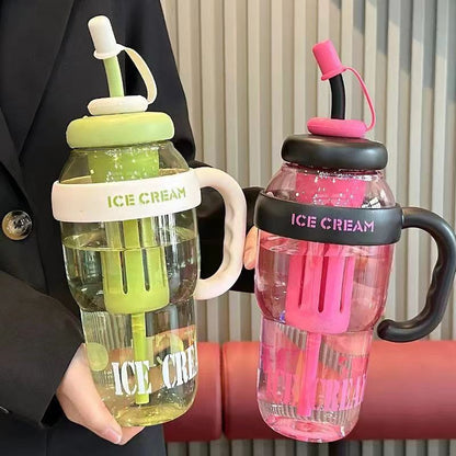 Sticla de Apa, Flippy, Transparenta, 1400 mL, cu Pai si Capac, Verde-0