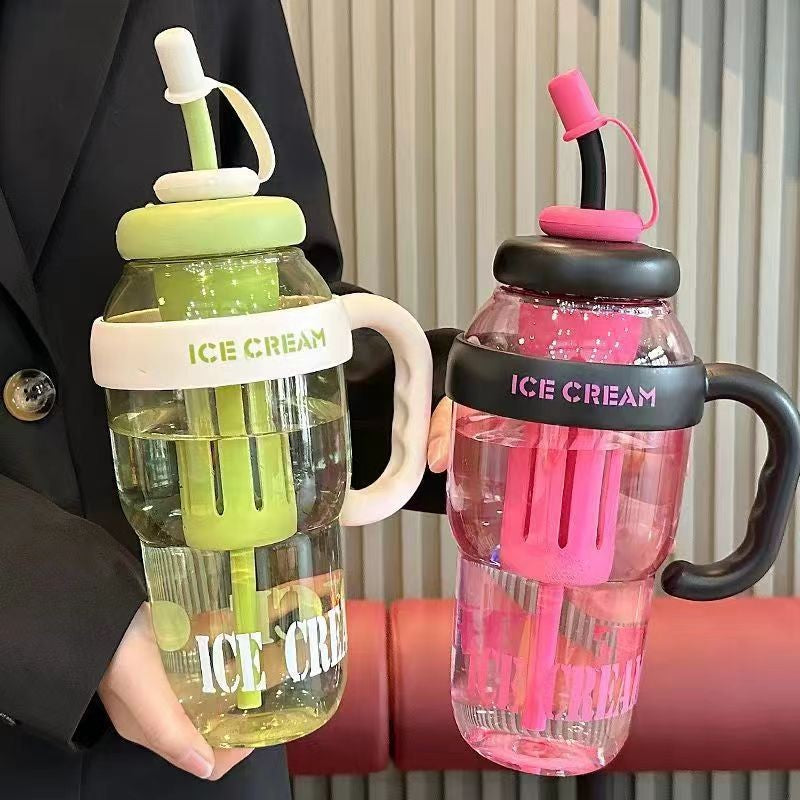 Sticla de Apa, Flippy, Transparenta, 1400 mL, cu Pai si Capac, Verde-0