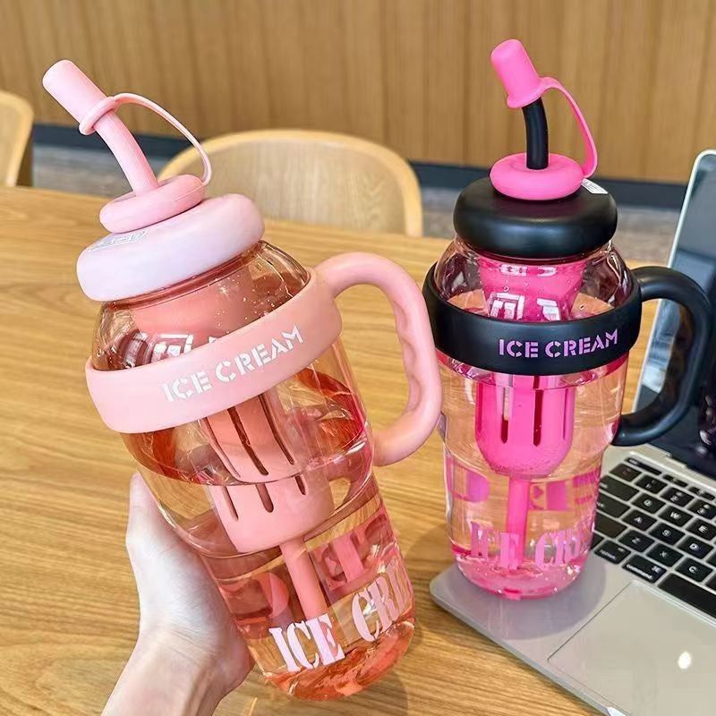 Sticla de Apa, Flippy, Transparenta, 1400 mL, cu Pai si Capac, Roz-0